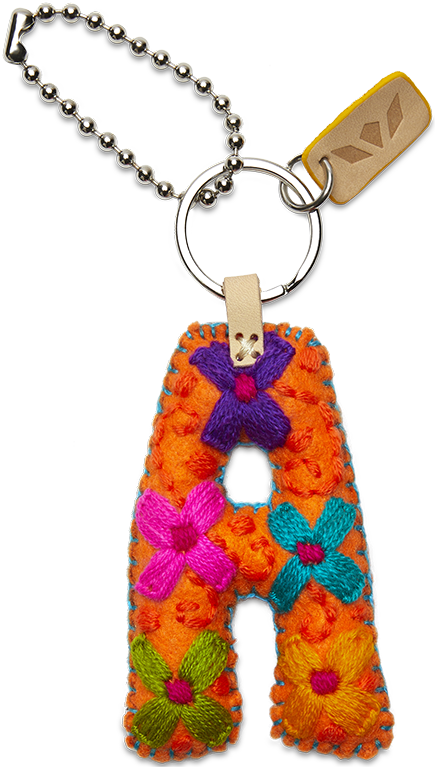 Orange felt letter charm with attached silver chain