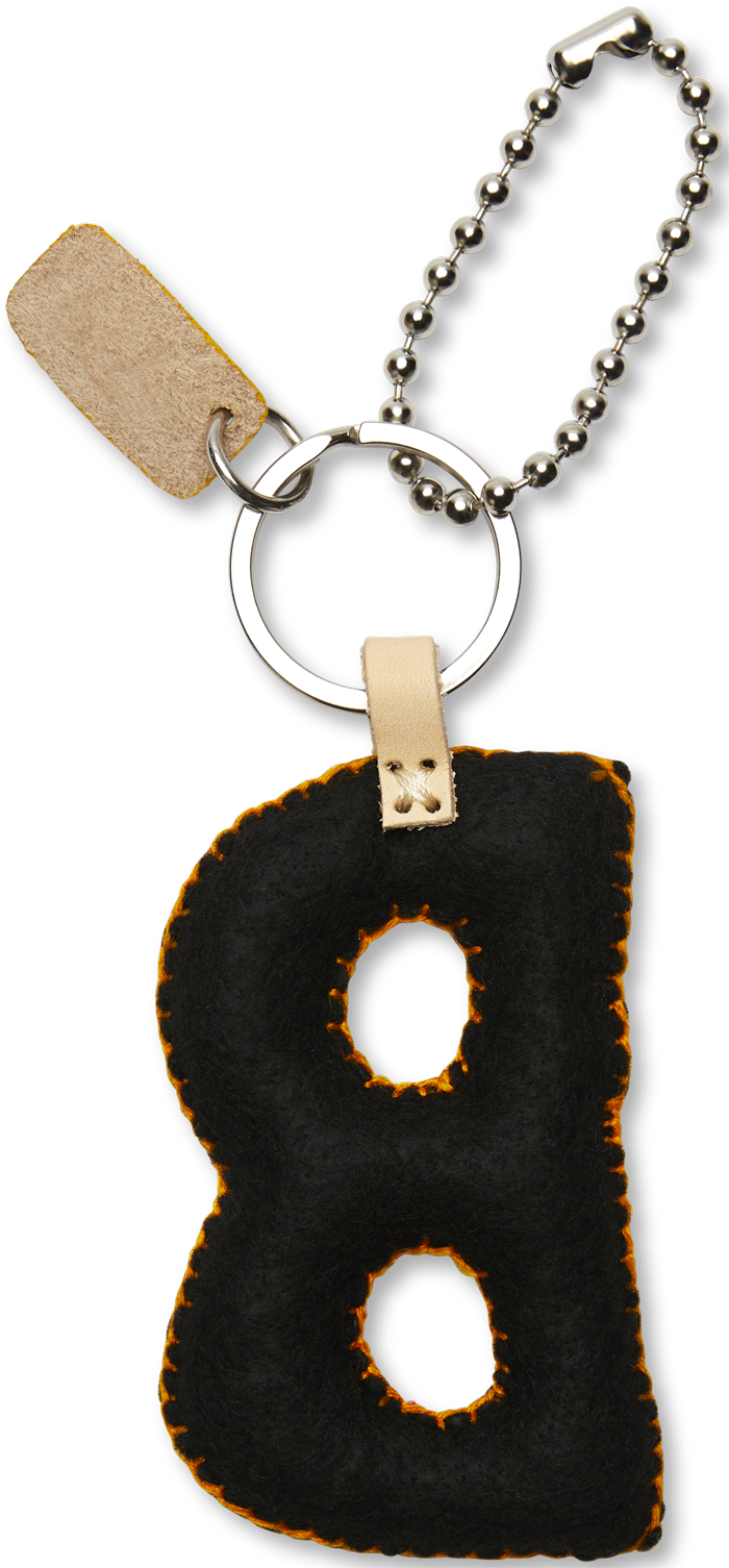 Black felt letter charm with attached silver chain