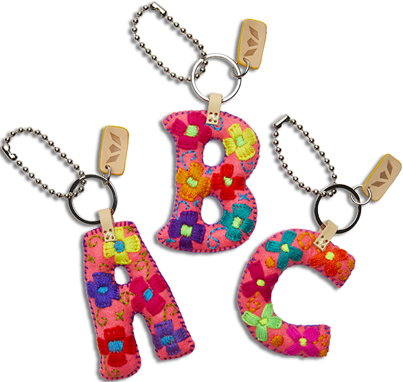 Felt letter charm with attached chain in bright color options