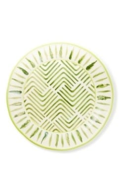 Fern Forest dinner plate in stoneware with a green fern leaf pattern on an off-white background.