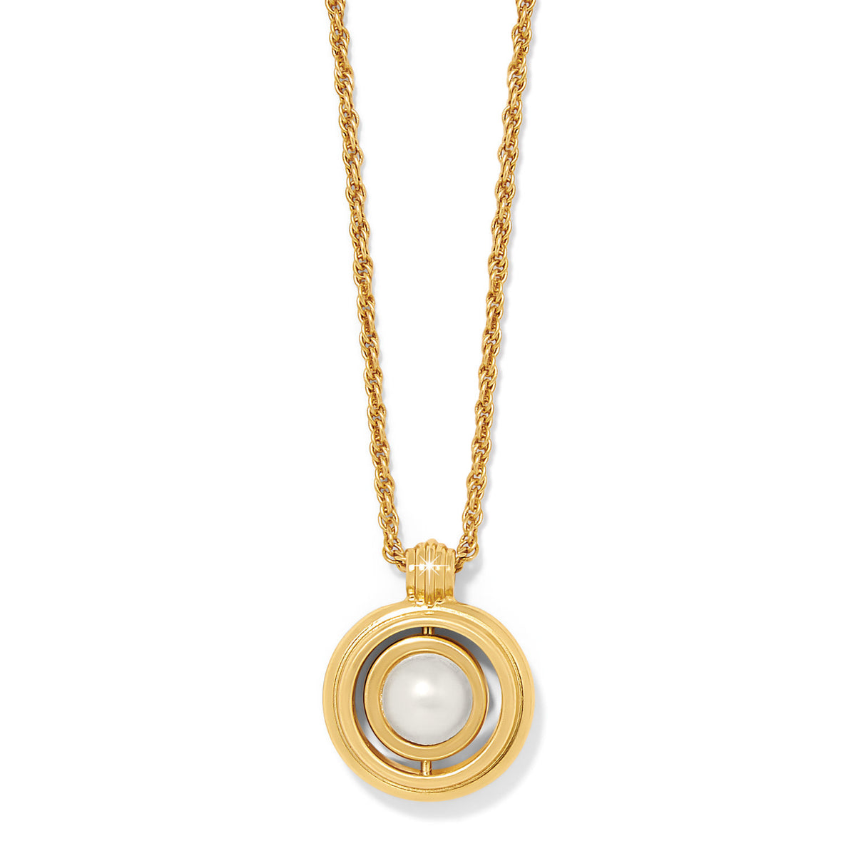 Gold-plated Ferrara Deco Pearl necklace with a swivel glass pearl pendant on an adjustable chain.