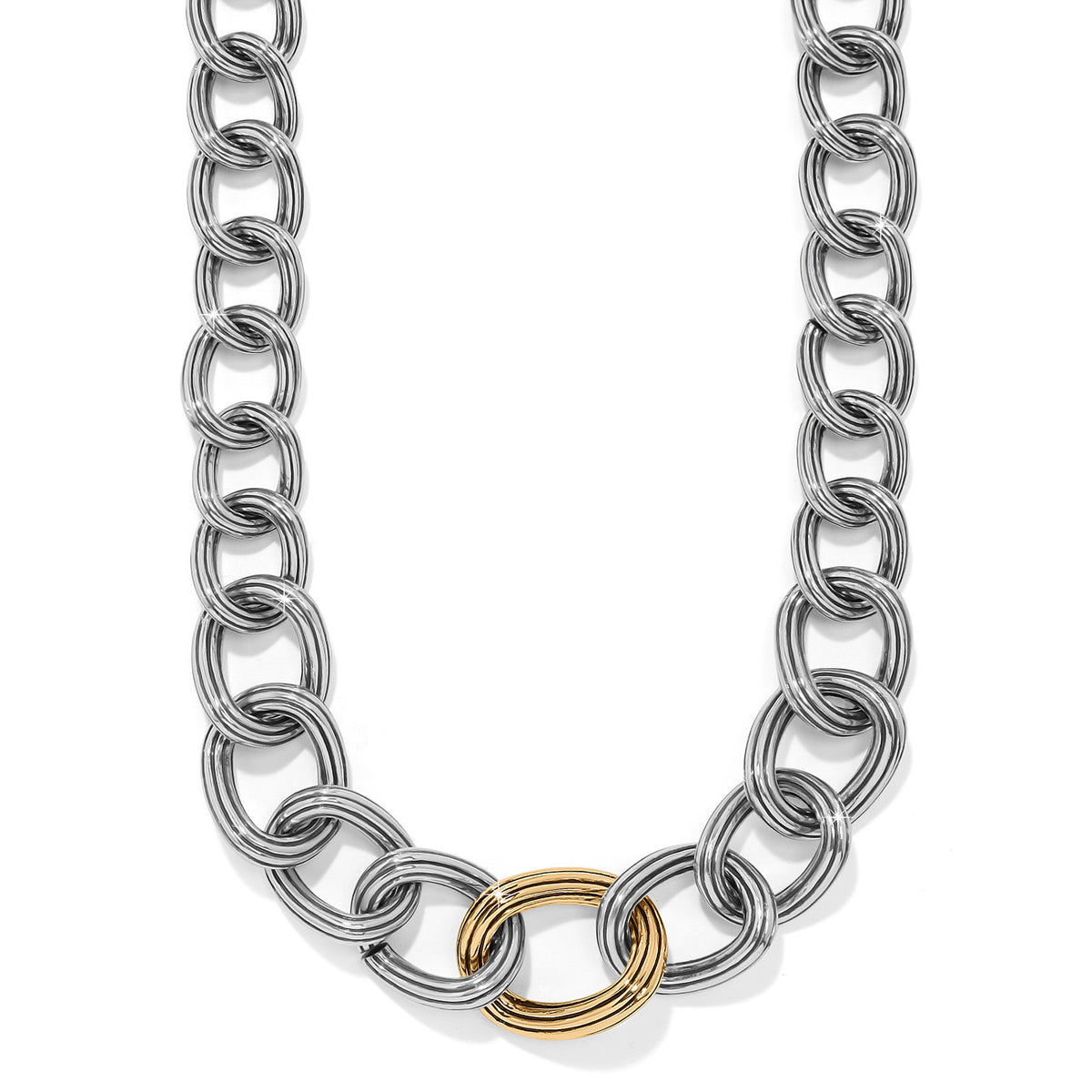 Silver-gold two-tone Ferrara Eterna link necklace with lobster claw closure