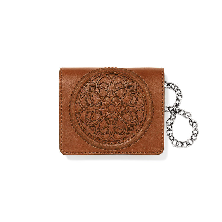 Russet leather Ferrara Mystique small wallet with snap closure