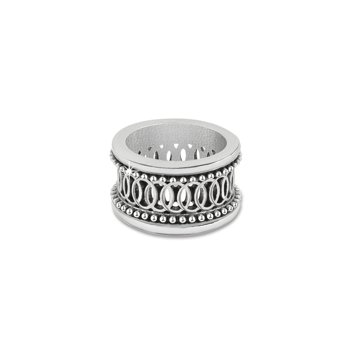 Silver plated Ferrara Siena ring featuring geometric steps and beaded details inspired by the Siena Duomo.