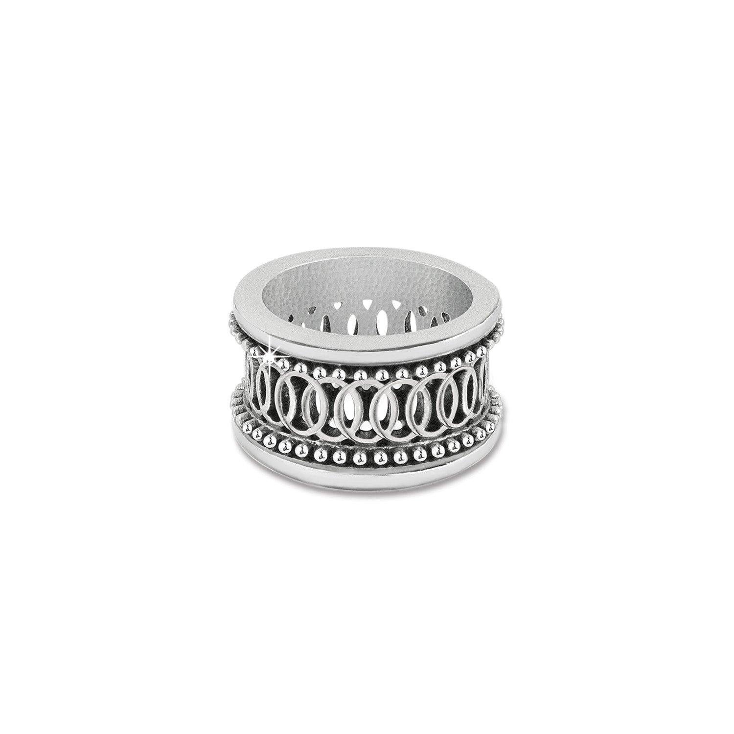 Silver plated Ferrara Siena ring featuring geometric steps and beaded details inspired by the Siena Duomo.