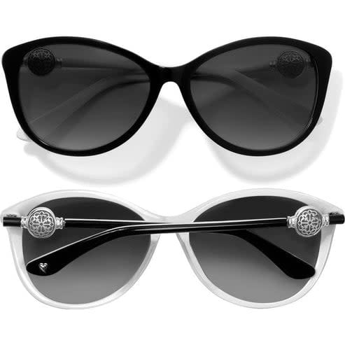 Black oval Ferrara sunglasses with white lenses and silver plated accents