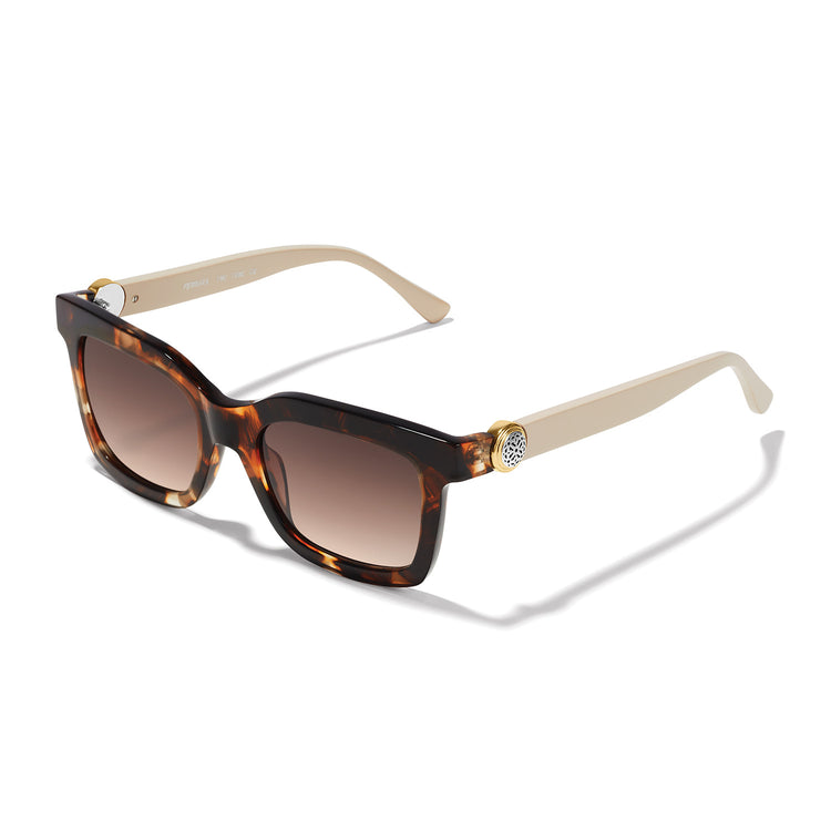 Rectangle Ferrara sunglasses in tortoise two-tone frame with optical-ready lenses.