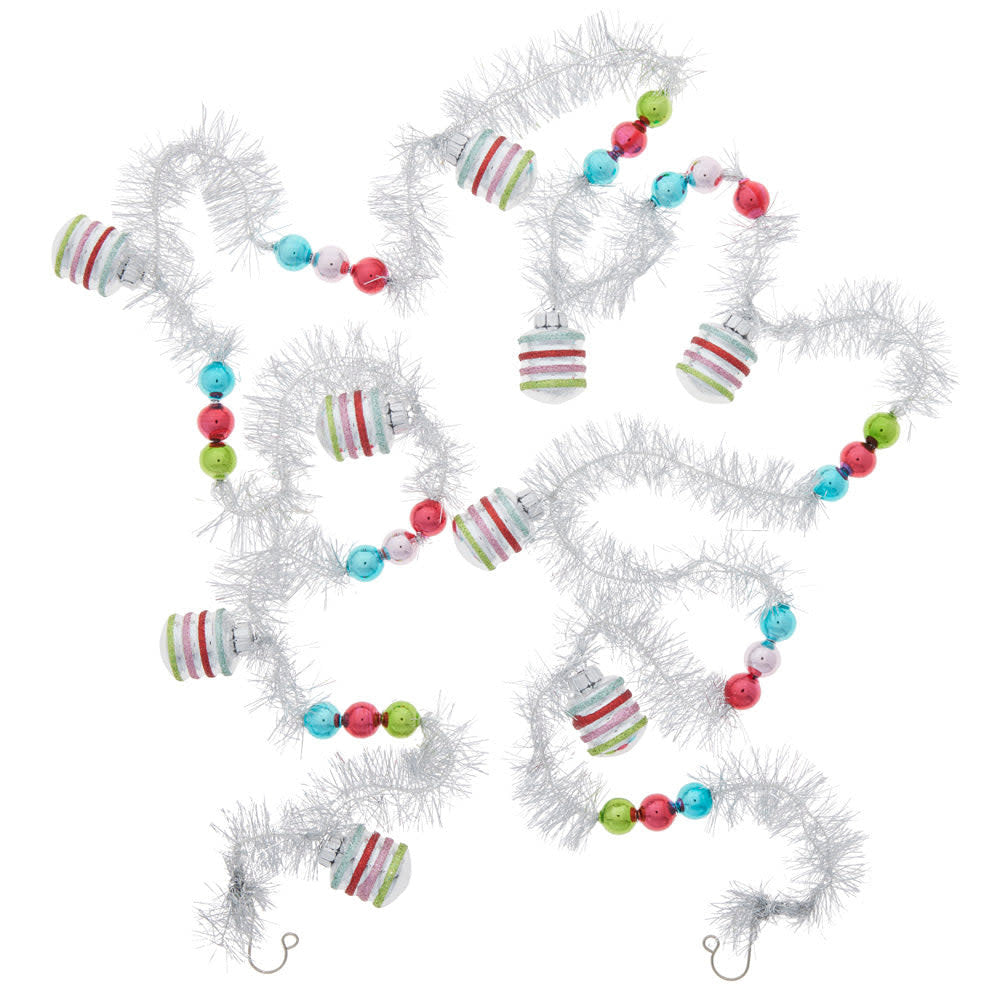 Silver tinsel garland with vintage holiday shapes
