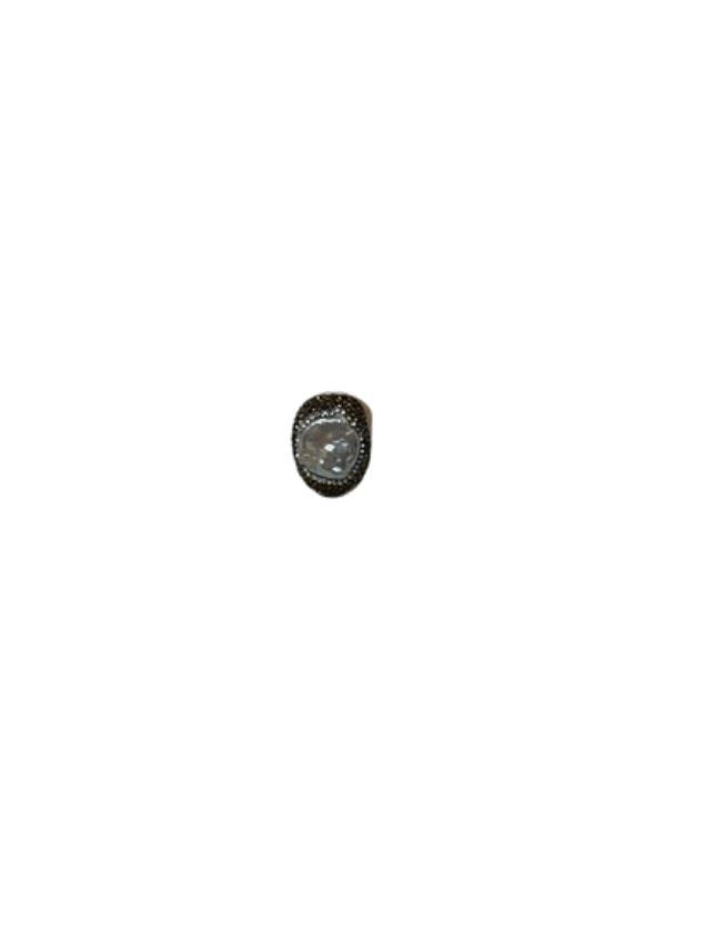 Queen of Sheba Fashion Ring featuring a large oval iridescent stone with a dark textured border.