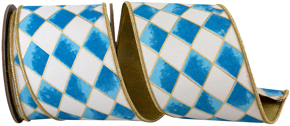Harlequin Diamond gilded wired edge ribbon with a diamond outline pattern in gold and black.