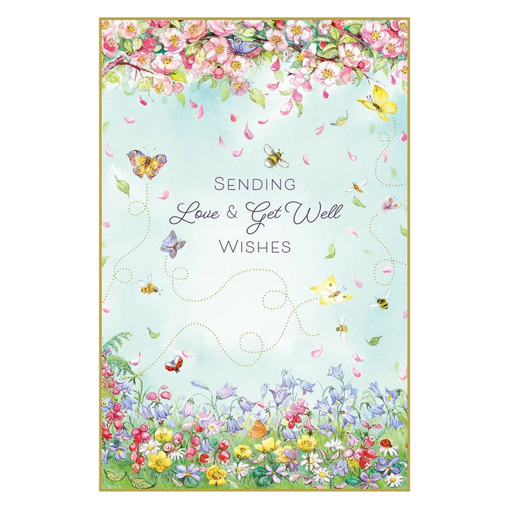 Get well card with butterfly and floral foil background