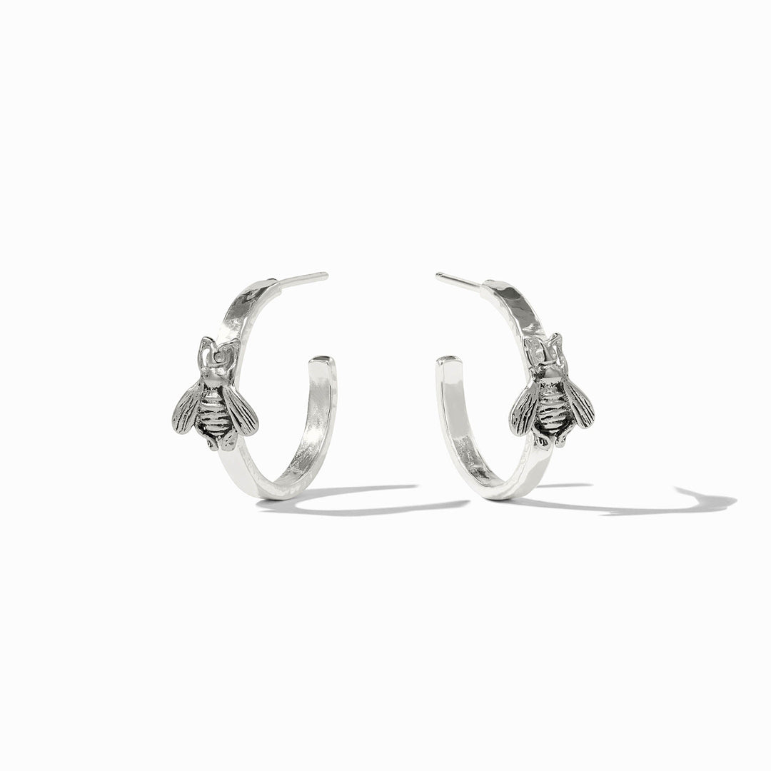 Bee Hoop Silver Earrings