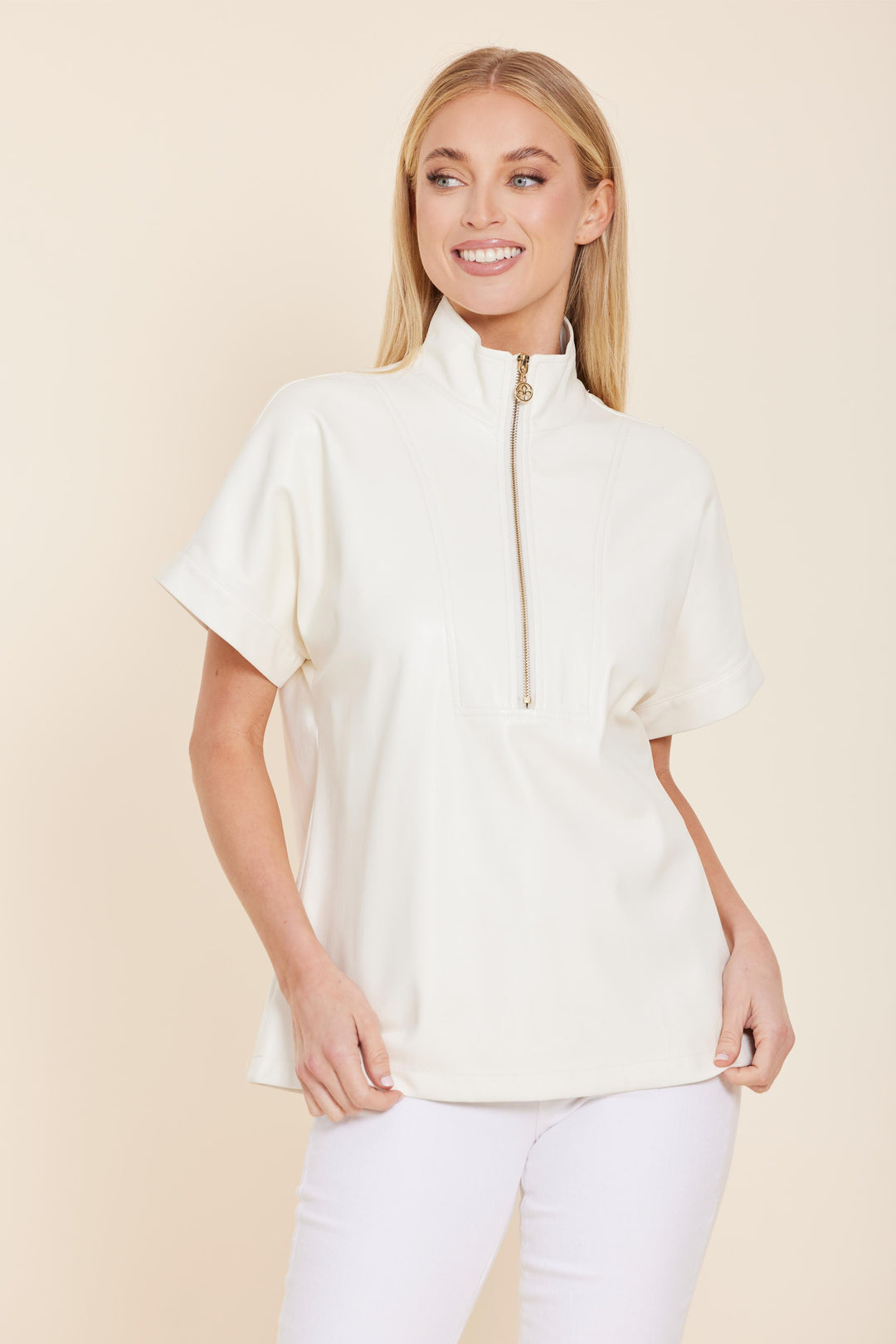 Angela Faux Leather Zip Up Top