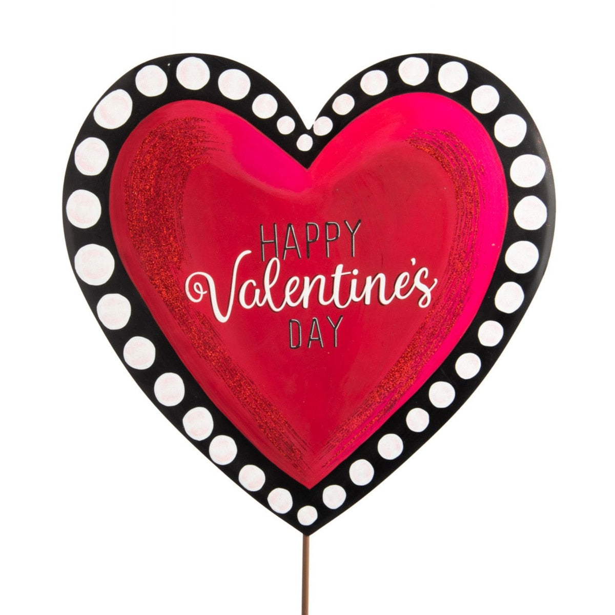 Edgy Polka Dot Heart stake measuring 20 inches wide by 20 inches tall with a black and white polka dot pattern.