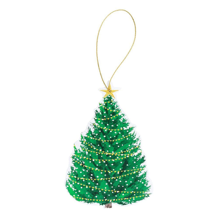 Die-cut hanging gift tag ornament printed on high-quality cardstock with a decorative silhouette.