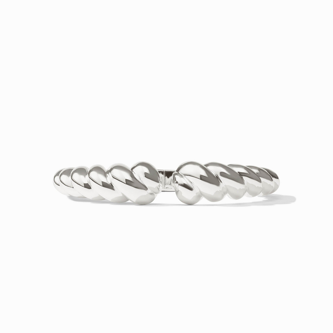 Polished silver Ravello Cuff featuring a thick, twisted rope design with a central hinge.