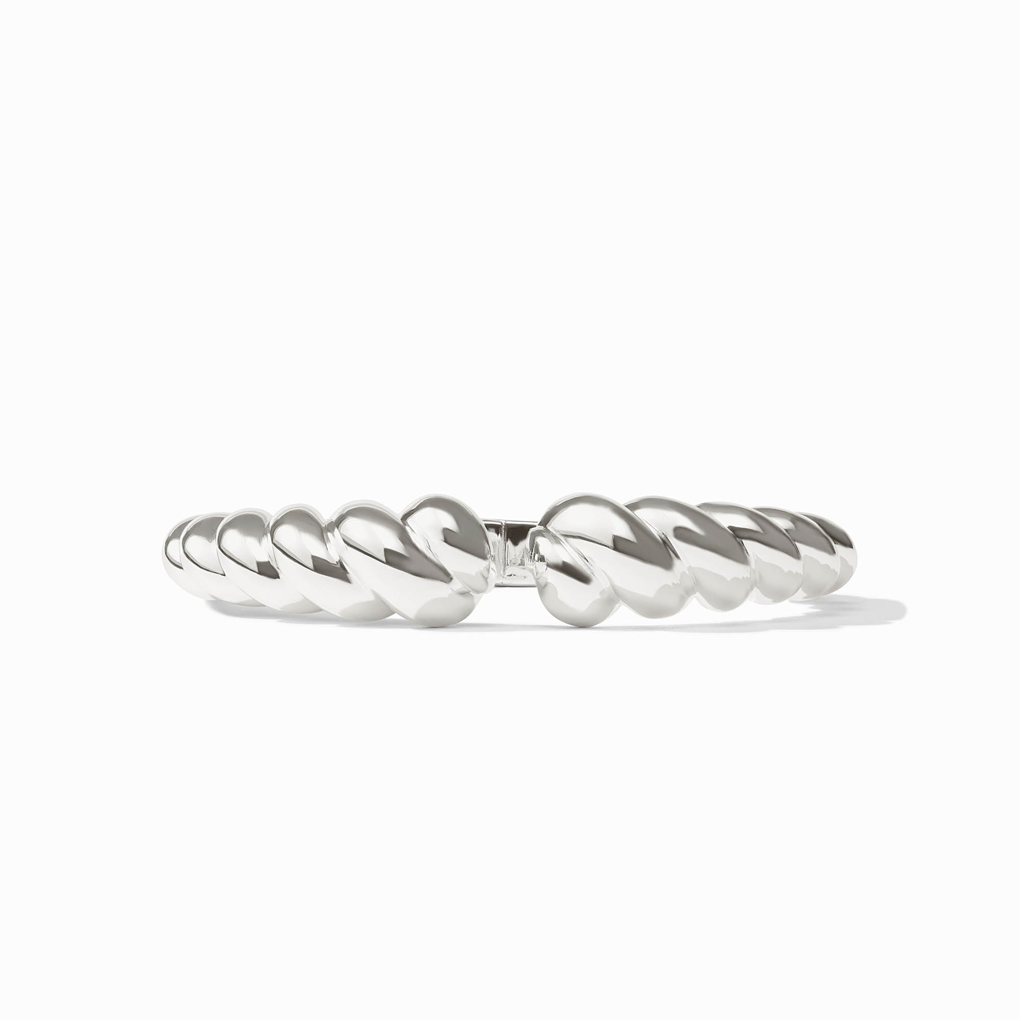 Polished silver Ravello Cuff featuring a thick, twisted rope design with a central hinge.