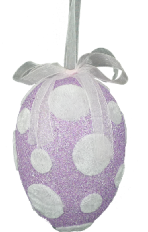 Lavender polka dot foam egg ornament with glitter accents