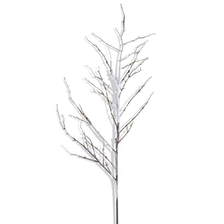 51-inch artificial branch with white flocking to simulate snow on brown twigs.