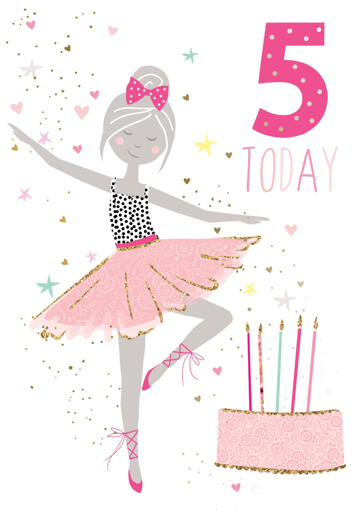 Sara Miller 5th Birthday Ballerina cake topper with glitter foil tu-tu details and ballerina silhouette.