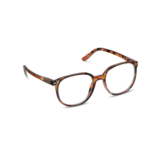 Manifest eyewear with cosmic-inspired patterns on rounded-off rims featuring peepers blue light focus lenses.