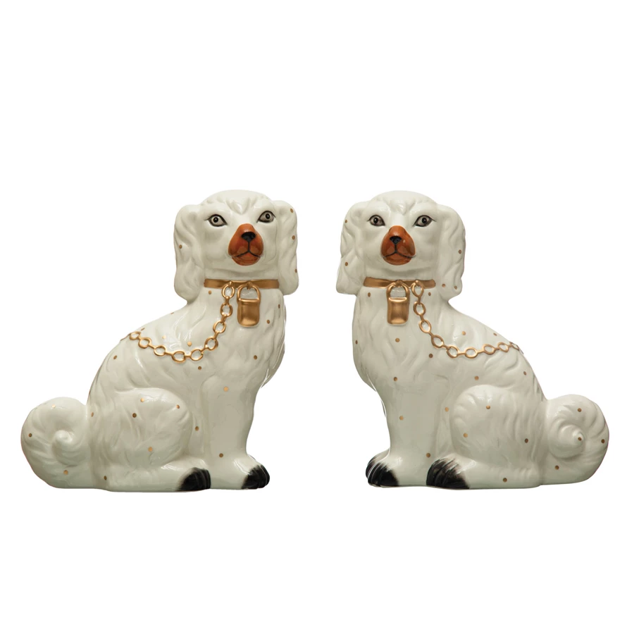 Hand-painted vintage Staffordshire figurine made from dolomite with a natural stone finish and classic silhouette.