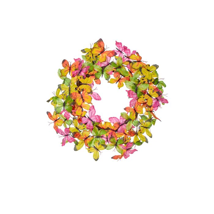 Twenty-inch butterfly wreath with a natural wood finish featuring an openwork silhouette.