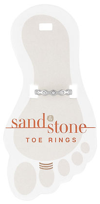 Sand & Stone silver-tone wavy toe ring with clear stones on a foot-shaped display card.