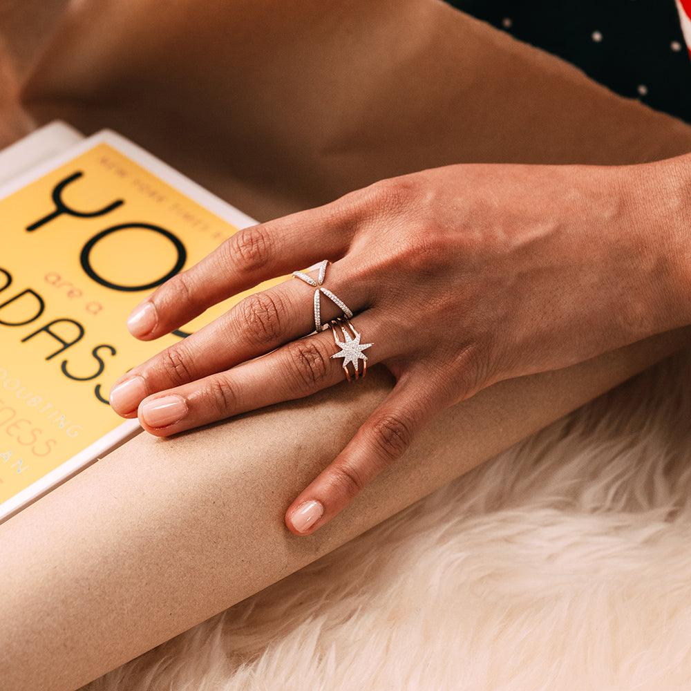 All Axis statement ring in gold-plated sterling silver with a diamond weight of 0.20 carats.