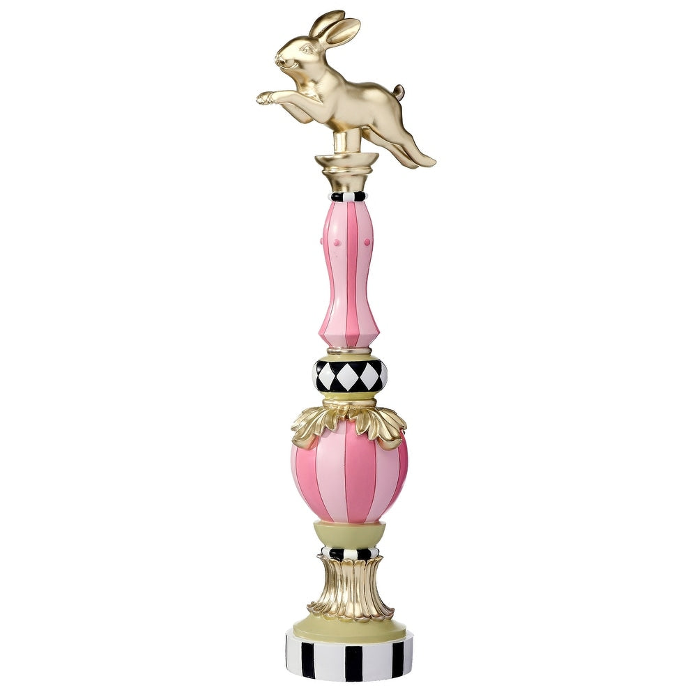 Resin garden bunny topiary with a natural green foliage pattern on an upright silhouette.