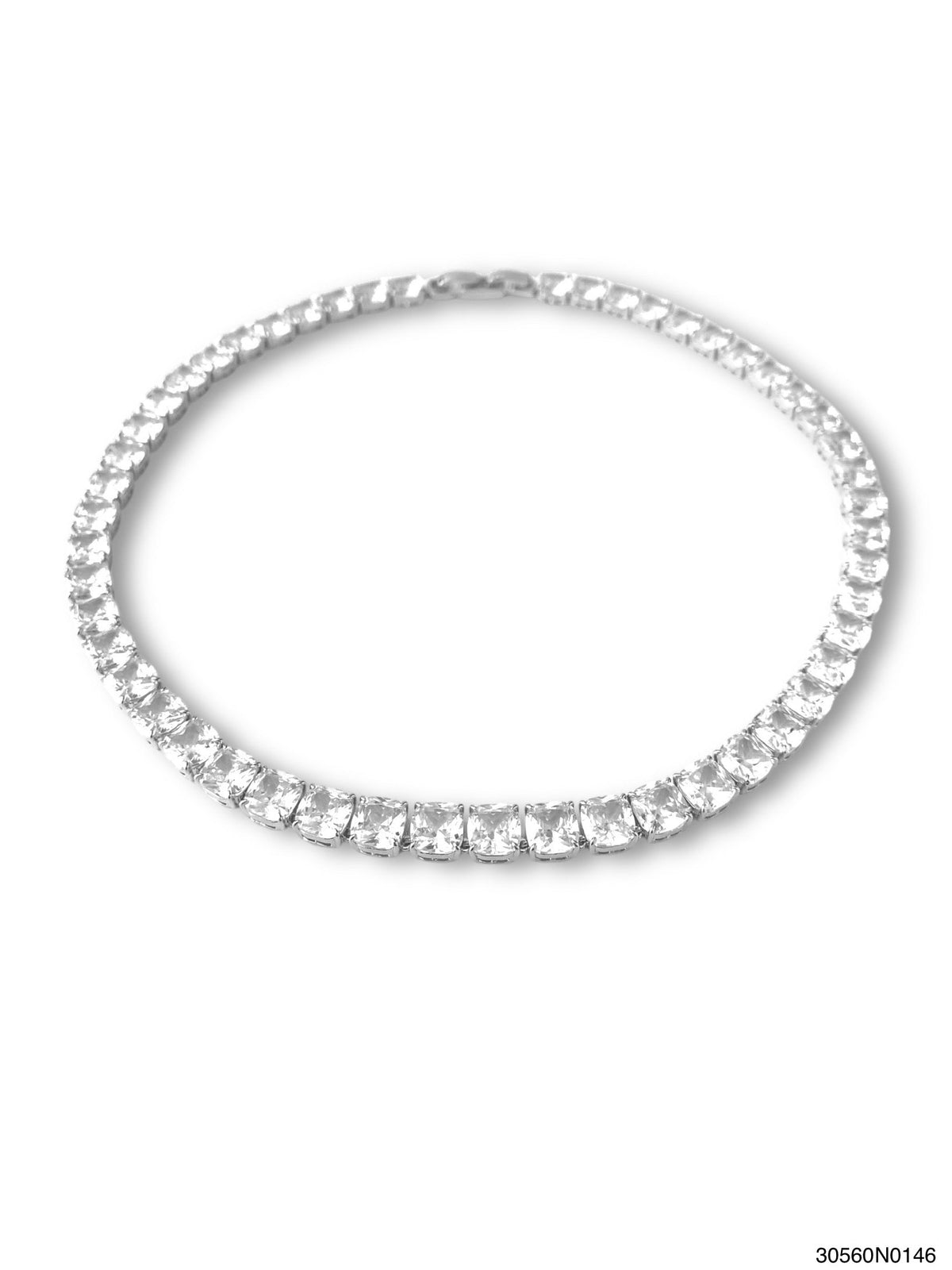 Clair Tennis Necklace featuring high-quality CZ stones in a silver-tone setting with a box closure.