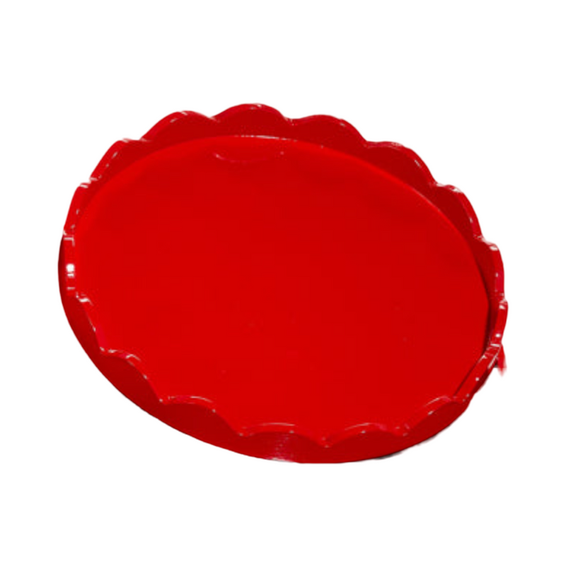 Round Red Scalloped Tray - Sold Individually
