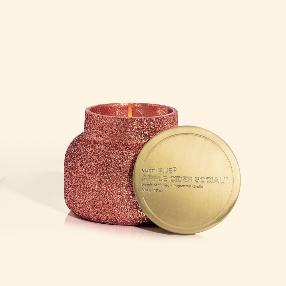 19 oz Apple Cider Social Glam Signature Jar candle in a clear glass jar with an amber-colored wax and white wick.
