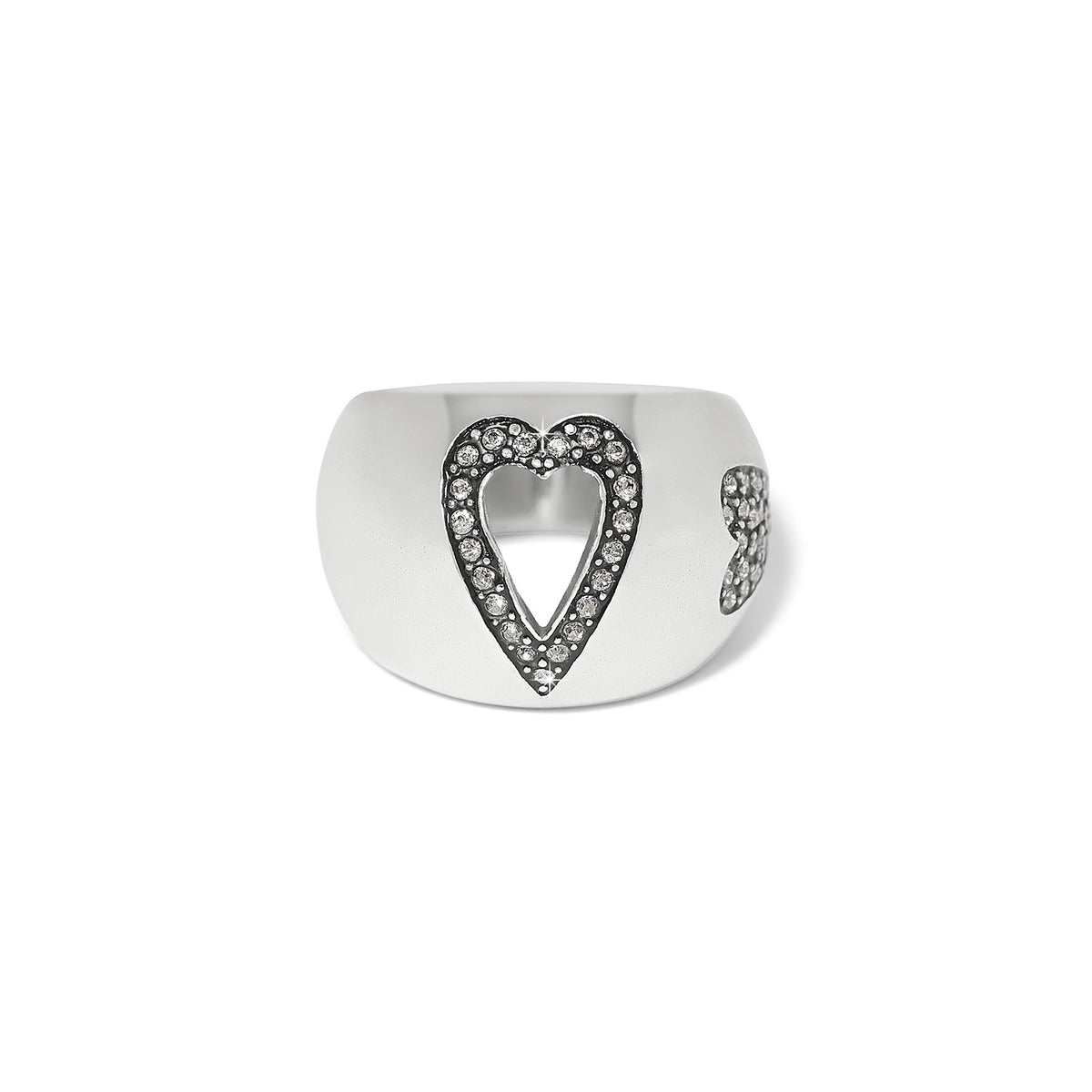 Silver-plated ring featuring a simple band with fine quality crystals.