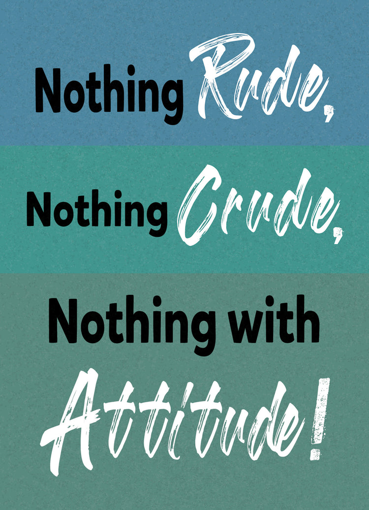 Nothing Rude Crude Greeting Card featuring a humorous illustration with bold black text on white cardstock.
