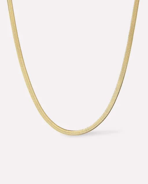 Ina herringbone chain necklace in polished gold on stainless steel with a lobster clasp.