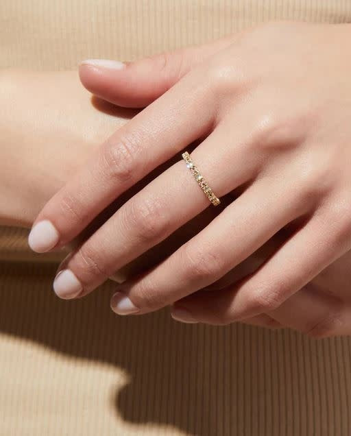 Darcy stackable ring in gold with baguette-cut and round cubic zirconia stones