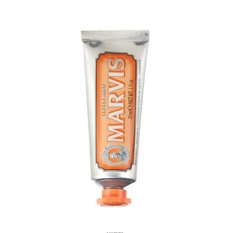 Marvis Ginger Mint toothpaste in a white tube with red cap