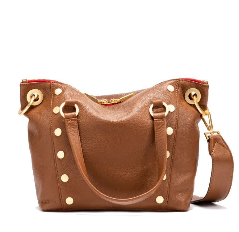 Daniel medium leather satchel bag in tan with brushed gold hardware