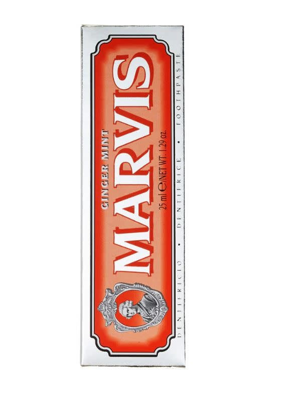 Marvis Ginger Mint toothpaste in a white tube with red cap