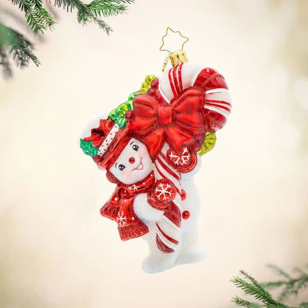 Snowy Retro Cheer figurine with candy cane accessory in white frost finish