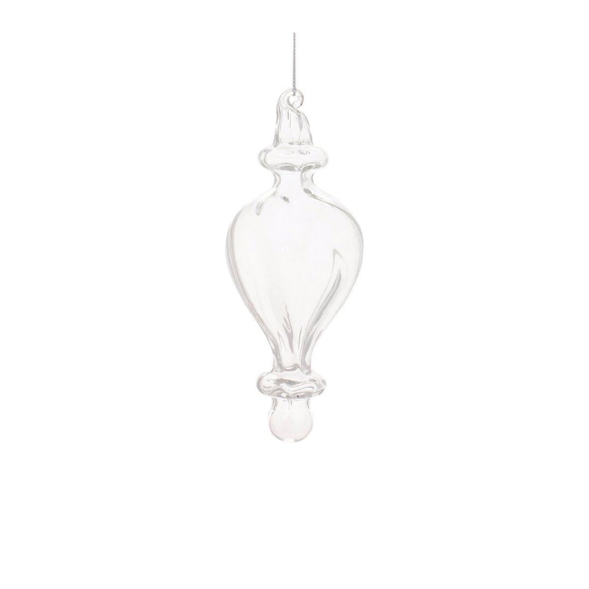 Glass finial ornament with a decorative curved silhouette.