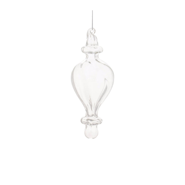 Glass finial ornament with a decorative curved silhouette.