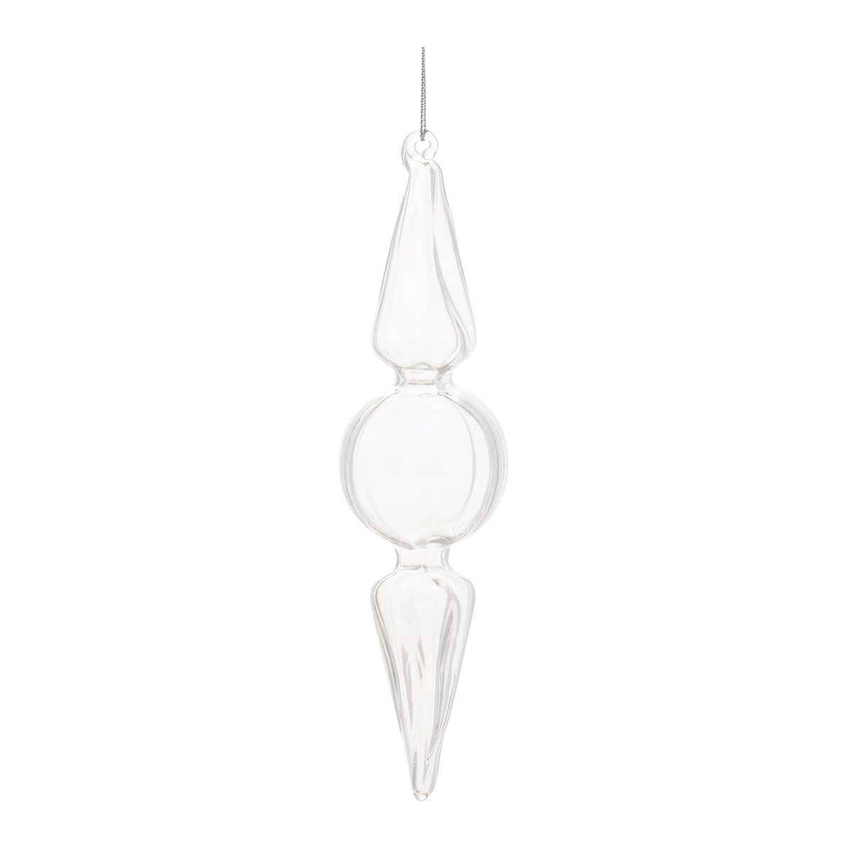 Glass finial ornament with a classic tapered silhouette.