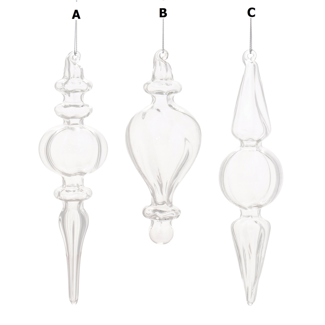 Glass finial ornament with a classic tapered silhouette.