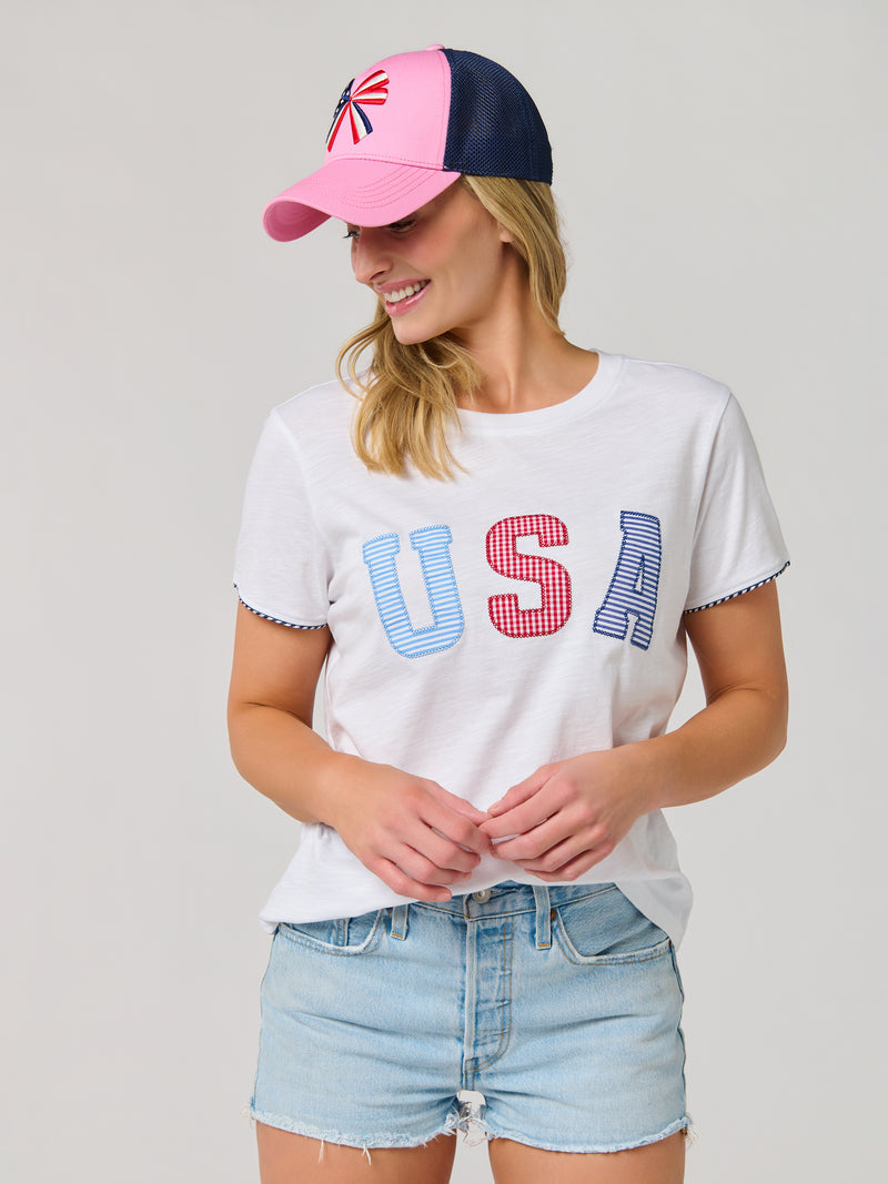 Relaxed fit Jenny USA tee in cream cotton jersey slub with a subtle textured pattern.