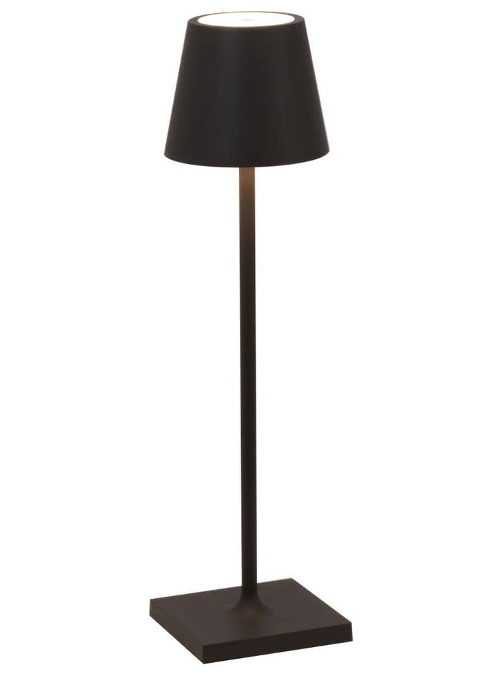 Die-cast aluminum cordless table lamp with polycarbonate diffuser in powder-coated finish