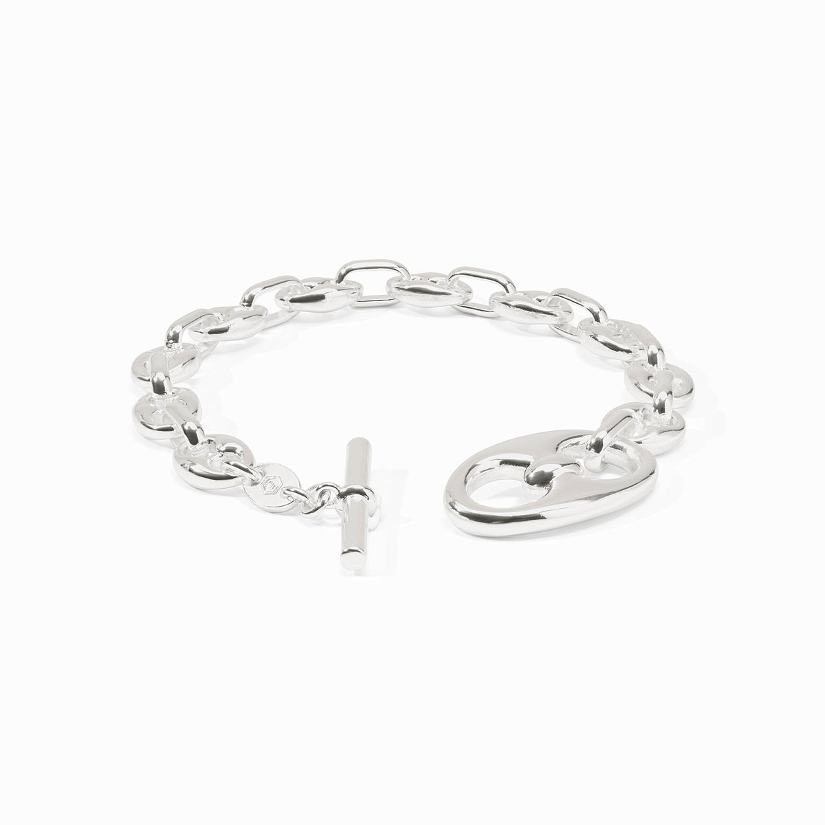 Adjustable Laguna Demi link bracelet in silver-toned metal with a toggle clasp.