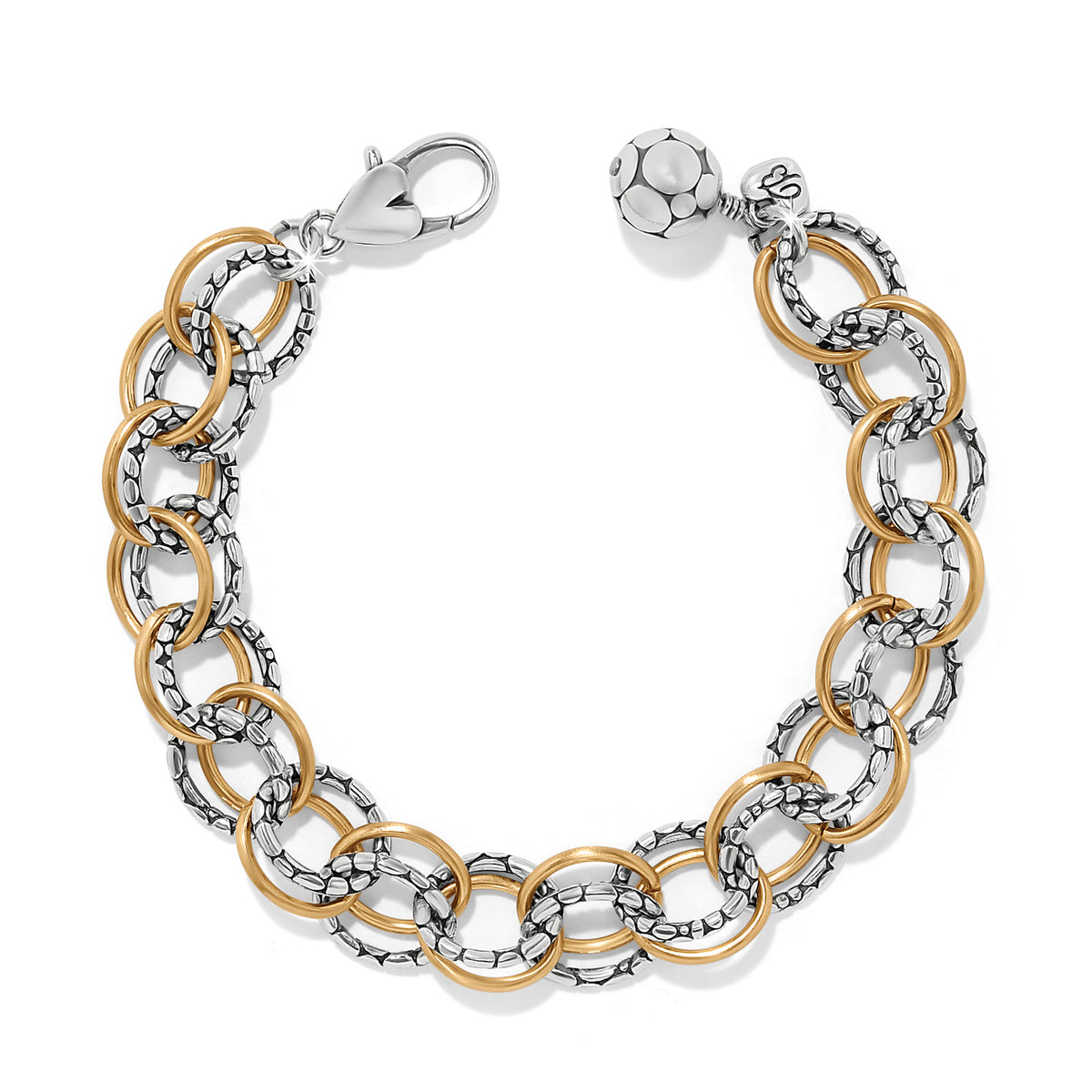 Two-tone silver and gold pebble link bracelet with lobster claw closure