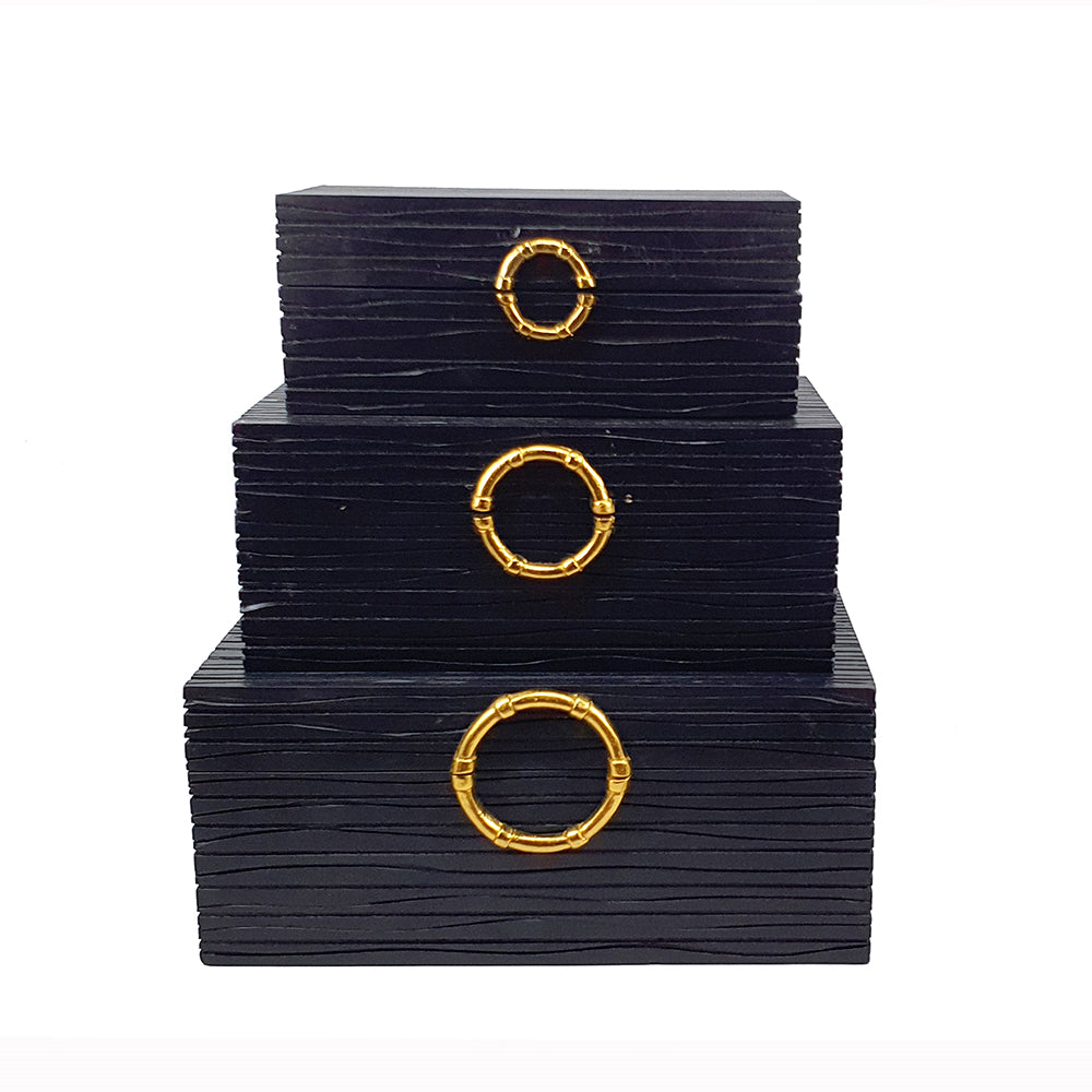 Black Dayton lidded box made from mango wood with aluminum accents.